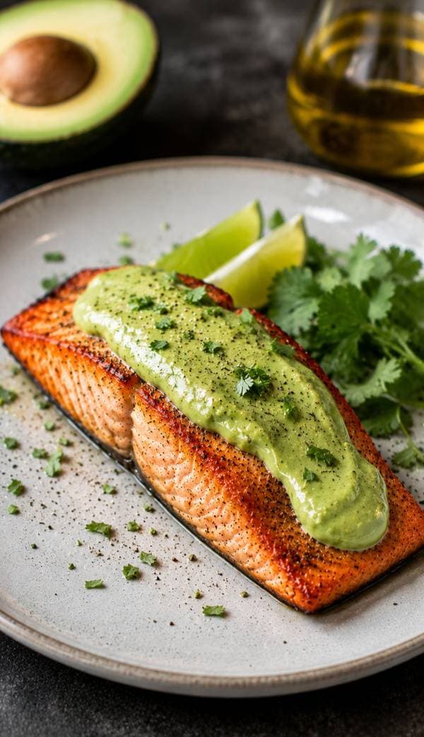 Salmon with Avocado Cilantro Cream